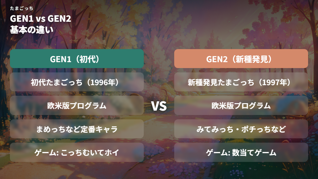 GEN1は初代たまごっち、GEN2は新種発見のプログラムが由来