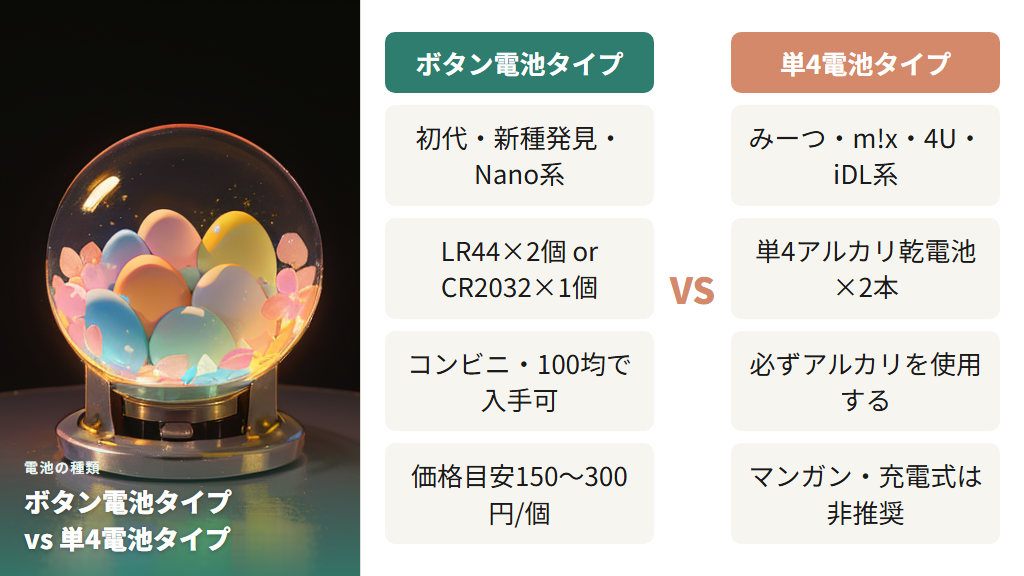 機種によって異なるたまごっちの電池の種類(CR2032・LR44・単4)