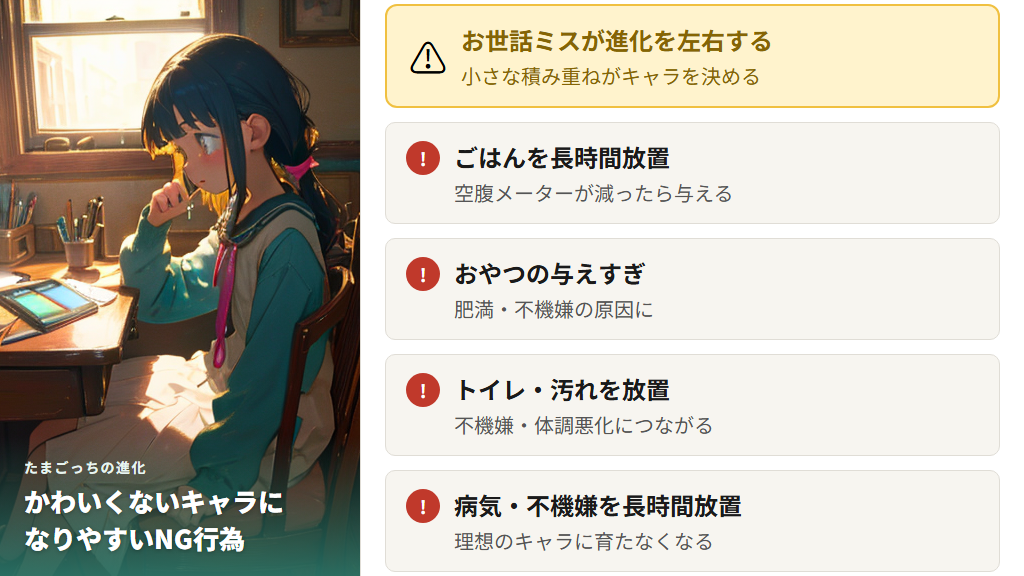 お世話ミスが積み重なるとキャラが変わる——進化の仕組み