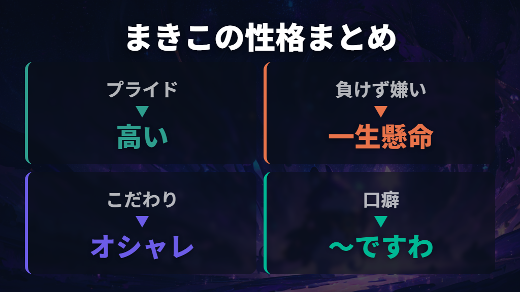 まきこの性格：プライドが高く負けず嫌いなオシャレたまごっち