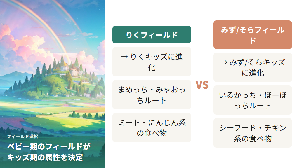 ベビー期のフィールド選択がキッズ期の属性を決める