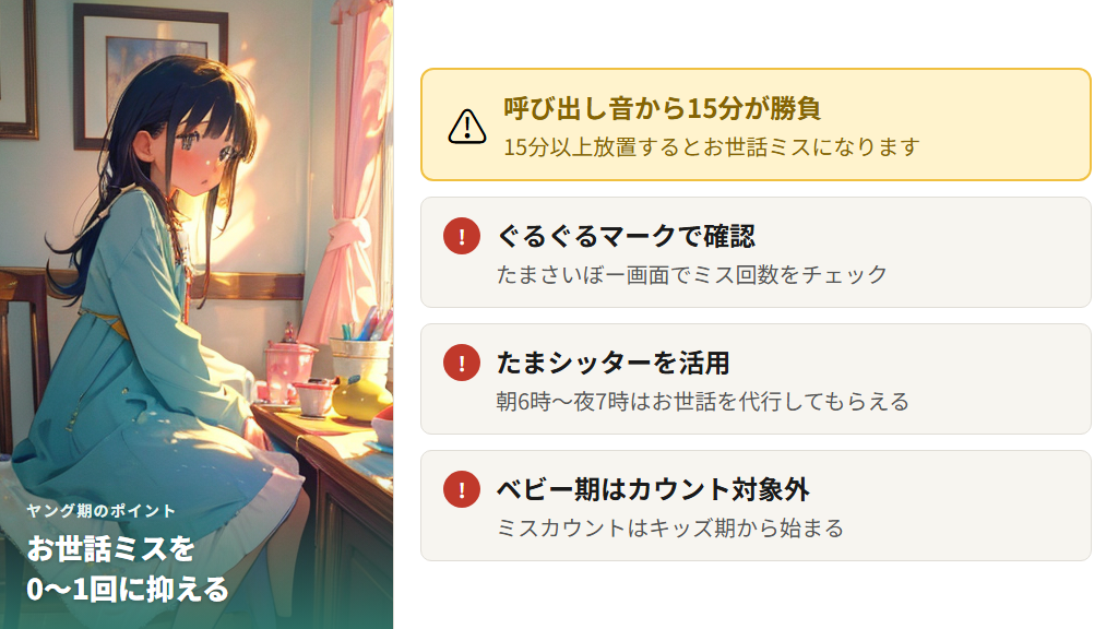 ヤング期 - お世話ミスを0〜1回に抑えてimimっちに進化させる