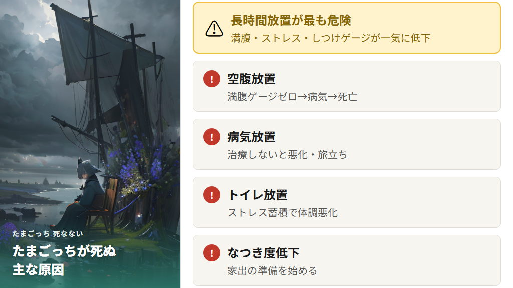たまごっちが死ぬ・家出してしまう主な原因