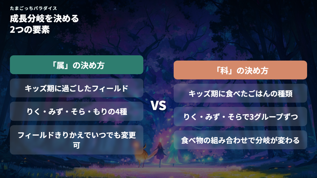 たまごっちパラダイスの成長システム―フィールドとごはんで分岐