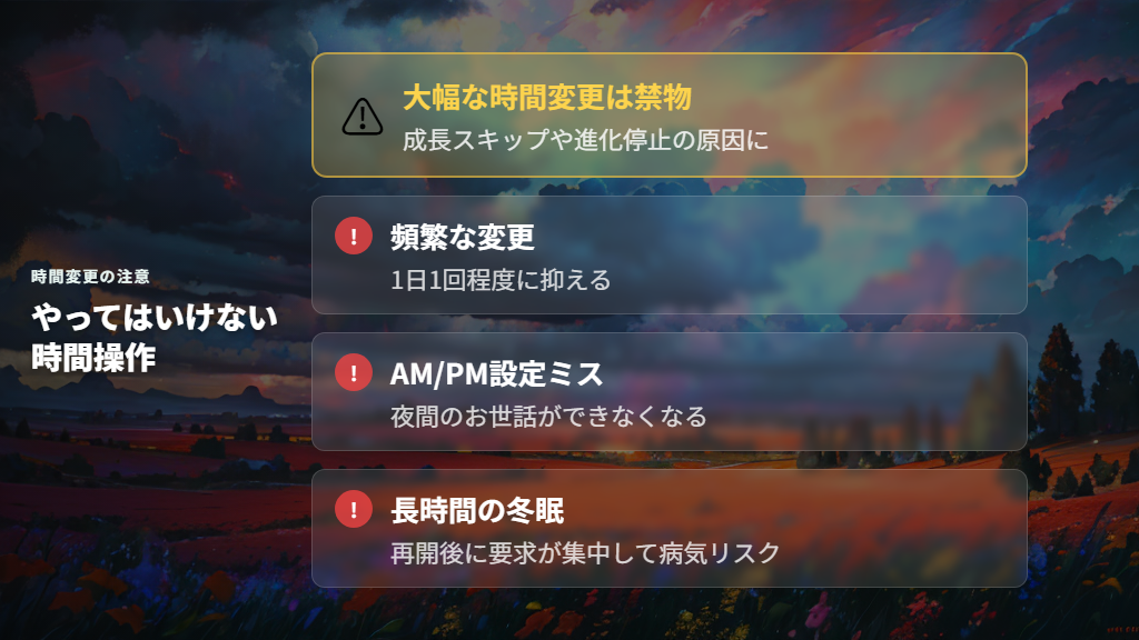 時間変更でよくあるトラブルと進化・イベントへの影響