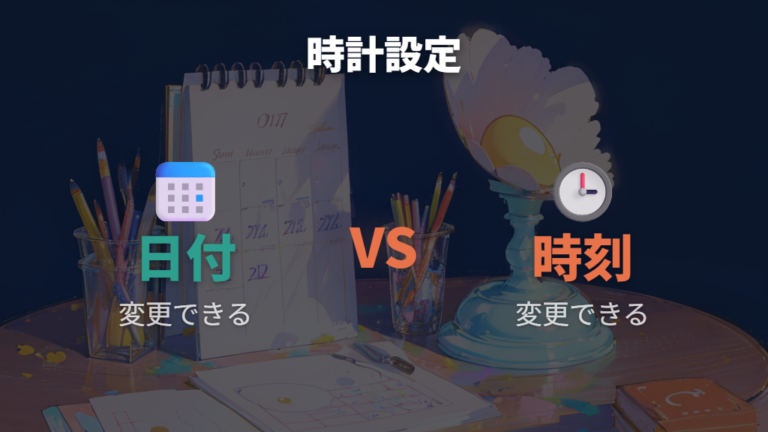 時計設定でできる操作は日付と時刻の変更