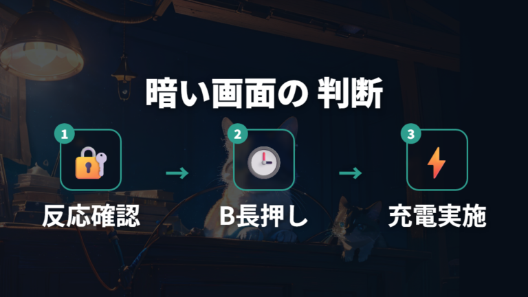 電池切れや故障との見分け方は画面と充電から確認する