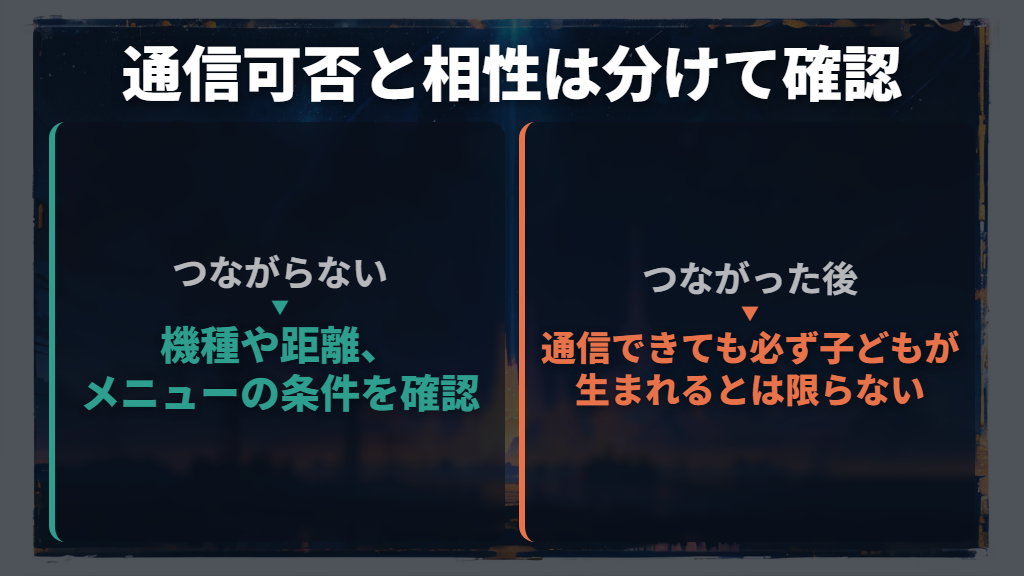 通信ができない場合と、相性が合わない場合を分ける