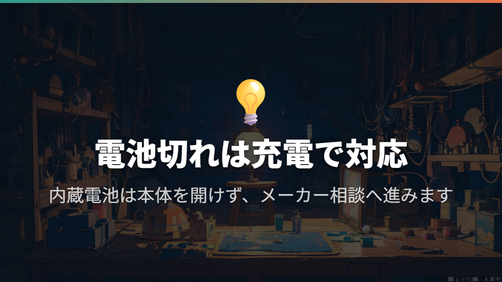 電池切れは充電で対応し、内蔵電池は自分で交換しない