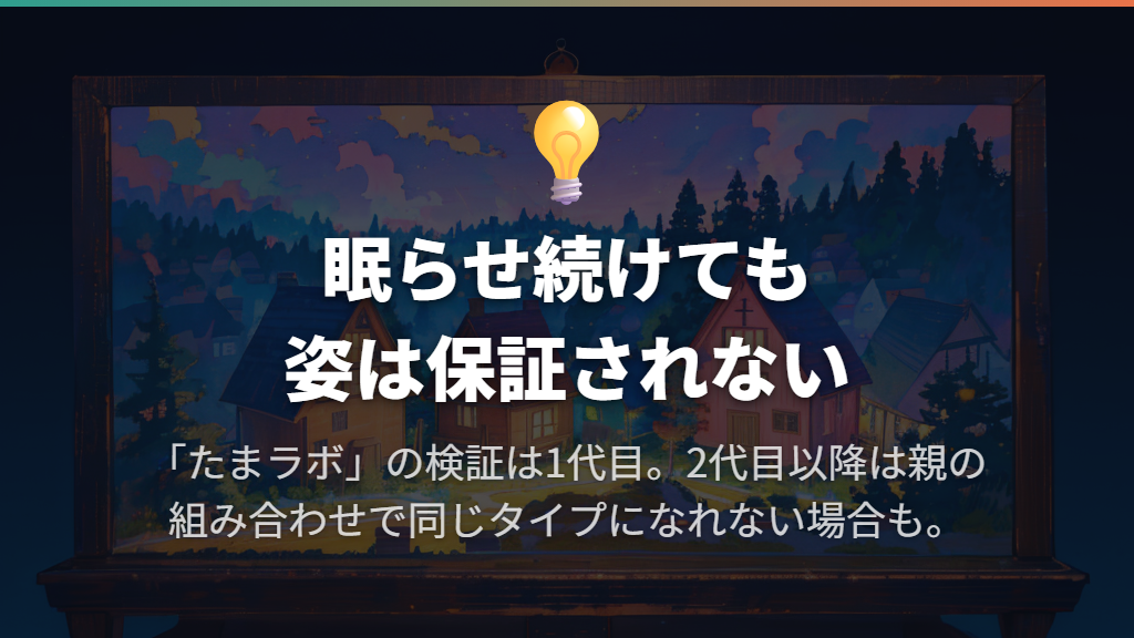 眠らせ続ける育て方は、目的のキャラクターを保証するものではない