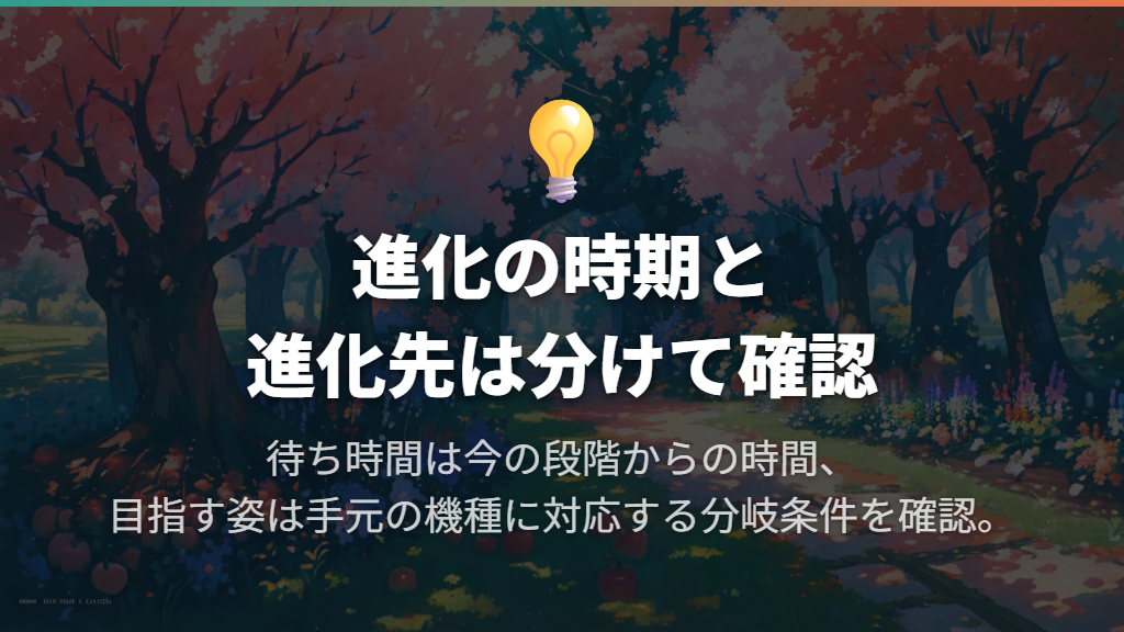 進化する時期と、どのキャラクターになるかを分けて考える