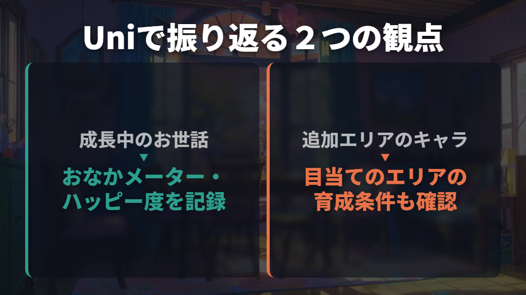Uniは成長中のお世話と追加エリアを分けて考える