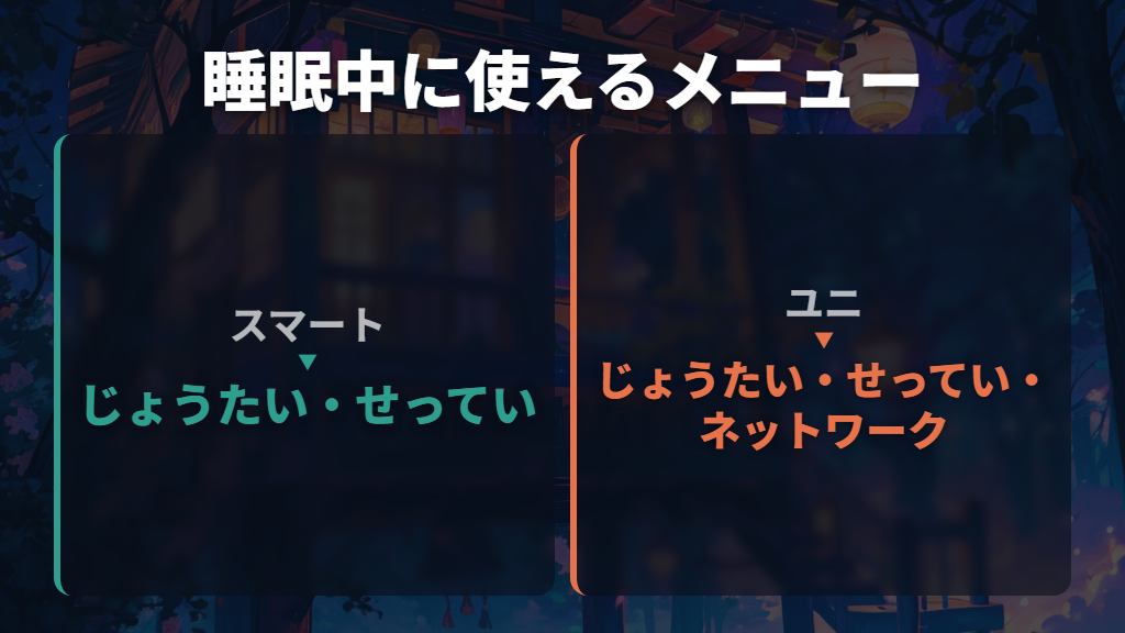 寝ている間のお世話は機種ごとに違う