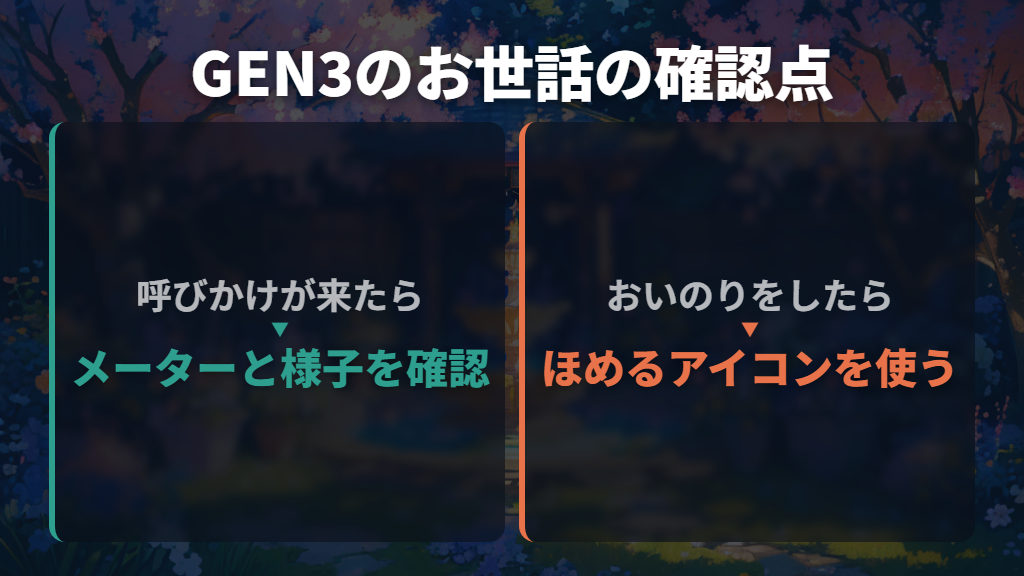 おばけっち2号が登場したら、メーターとおいのりを見てお世話